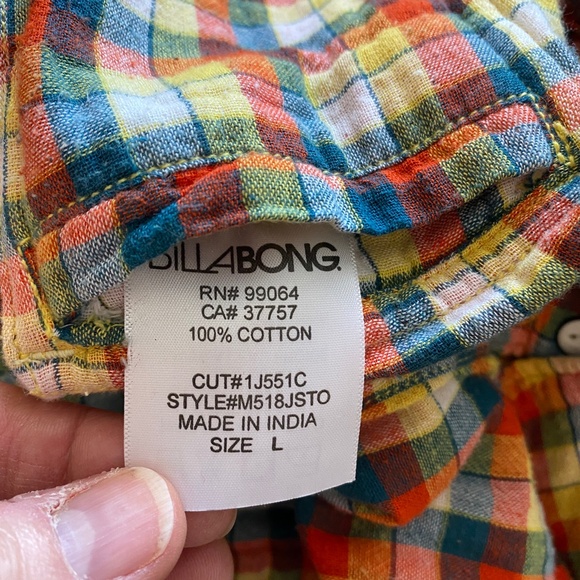 Billabong Men's Reversible Rainbow Plaid Flannel Snap Up Shirt - Picture 6 of 16